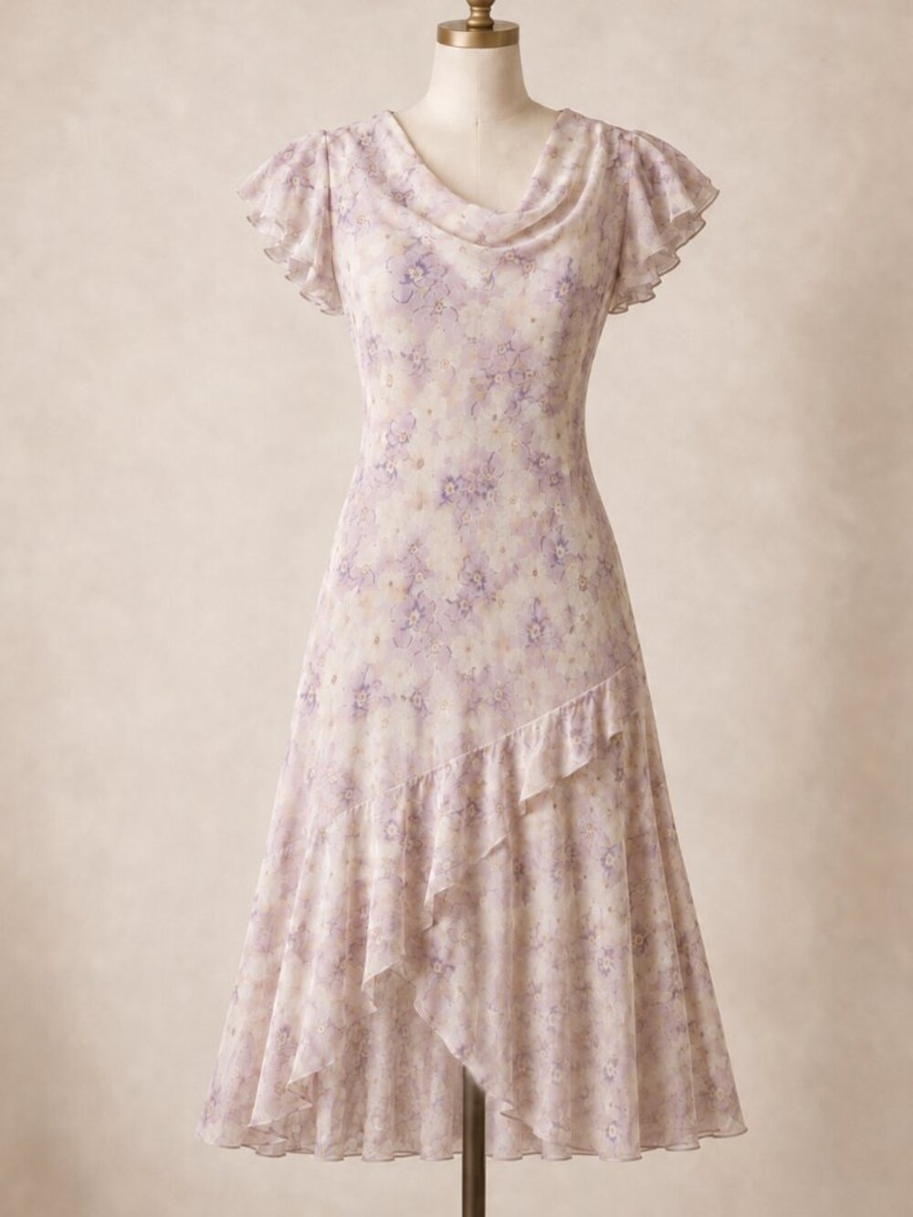 90s Vintage 100% Silk Jaclyn Smith Classic Floral Midi Dress Y2K Romantic Ruffle
